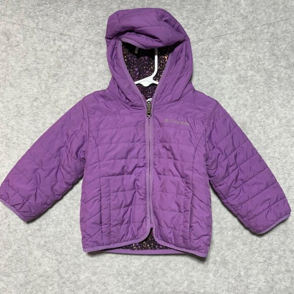 Columbia Toddler Girls Reversible Purple Jacket W/Hood Size 2T Quilted Full Zip - Picture 1 of 9